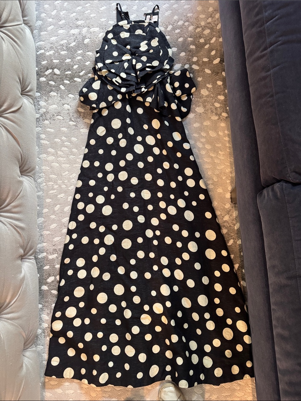 Nordstrom Black Maxi Dress with Cream Polka Dots